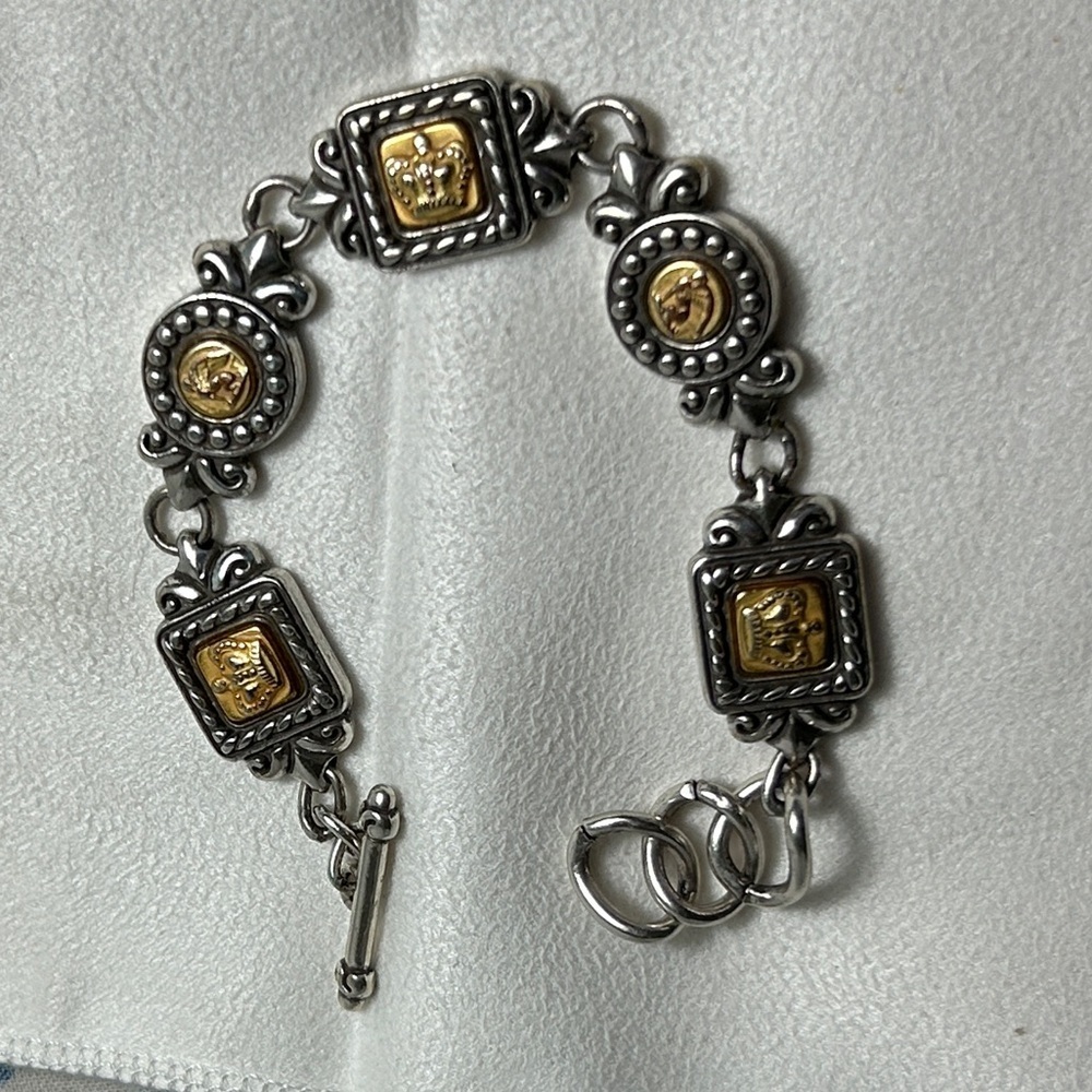 Brighton Victorian Crown Bracelet Two-tone Silver Plated Retired Toggle 7.5” - Picture 3 of 10